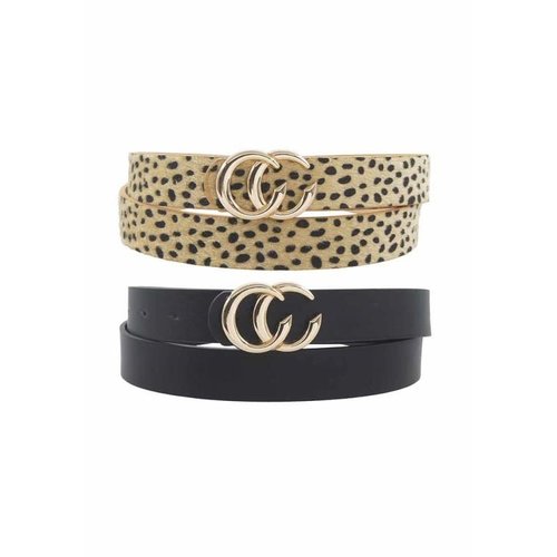 Faux Real 2PC Belt Set - Black/Beige Faux Real 2PC Belt Set - Black/Beige