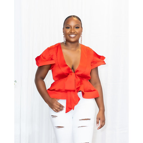 Show Stopper Ruffle Open Front Top - TOMATO RED Show Stopper Ruffle Open Front Top - TOMATO RED