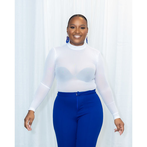 Simply Mock Neck Sheer Bodysuit - White Simply Mock Neck Sheer Bodysuit - White