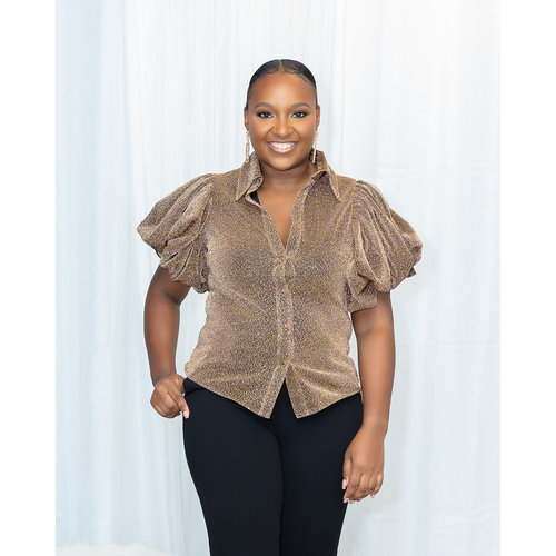 Too Exclusive Puff Sleeve Button Top - GOLD