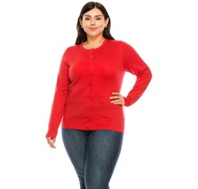 PLUS Red Round Neck Cardigan