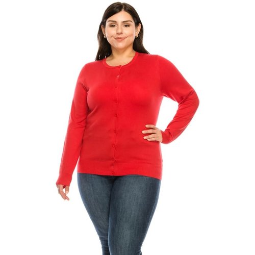 PLUS Red Round Neck Cardigan PLUS Red Round Neck Cardigan