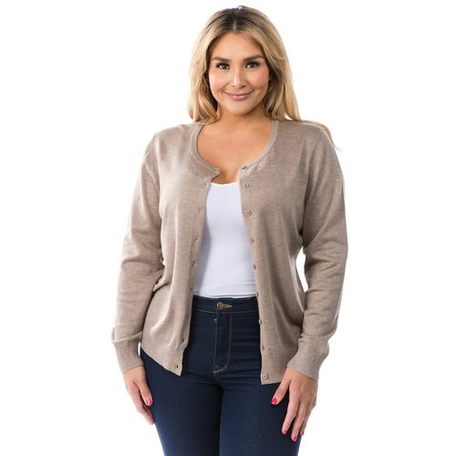 PLUS Camel Round Neck Cardigan PLUS Camel Round Neck Cardigan