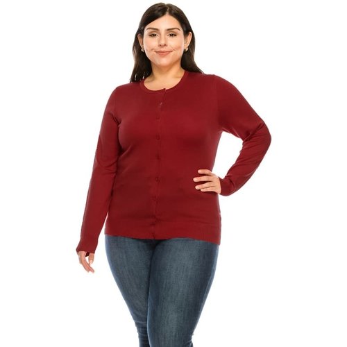 PLUS Burgundy Round Neck Cardigan PLUS Burgundy Round Neck Cardigan