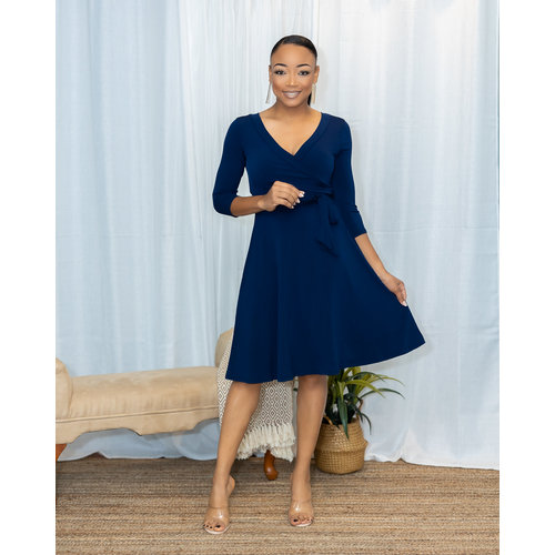 Simple Time Midi Wrap Dress - NAVY Simple Time Midi Wrap Dress - NAVY