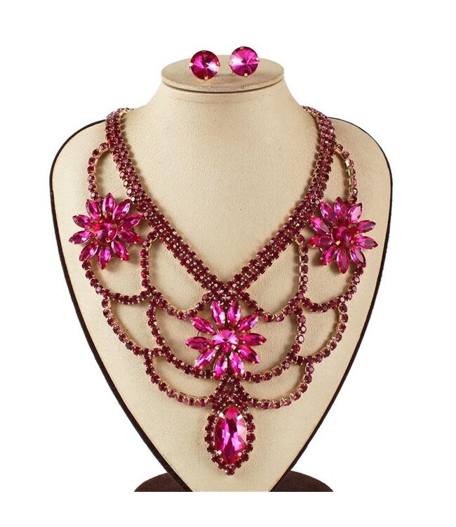 Drip Me In Jewels Necklace Set - Fuchsia