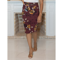 Maple Fall Belted Pencil Skirt - Burgundy