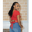 Stay Back Tie Ribbed Cropped Top - Red