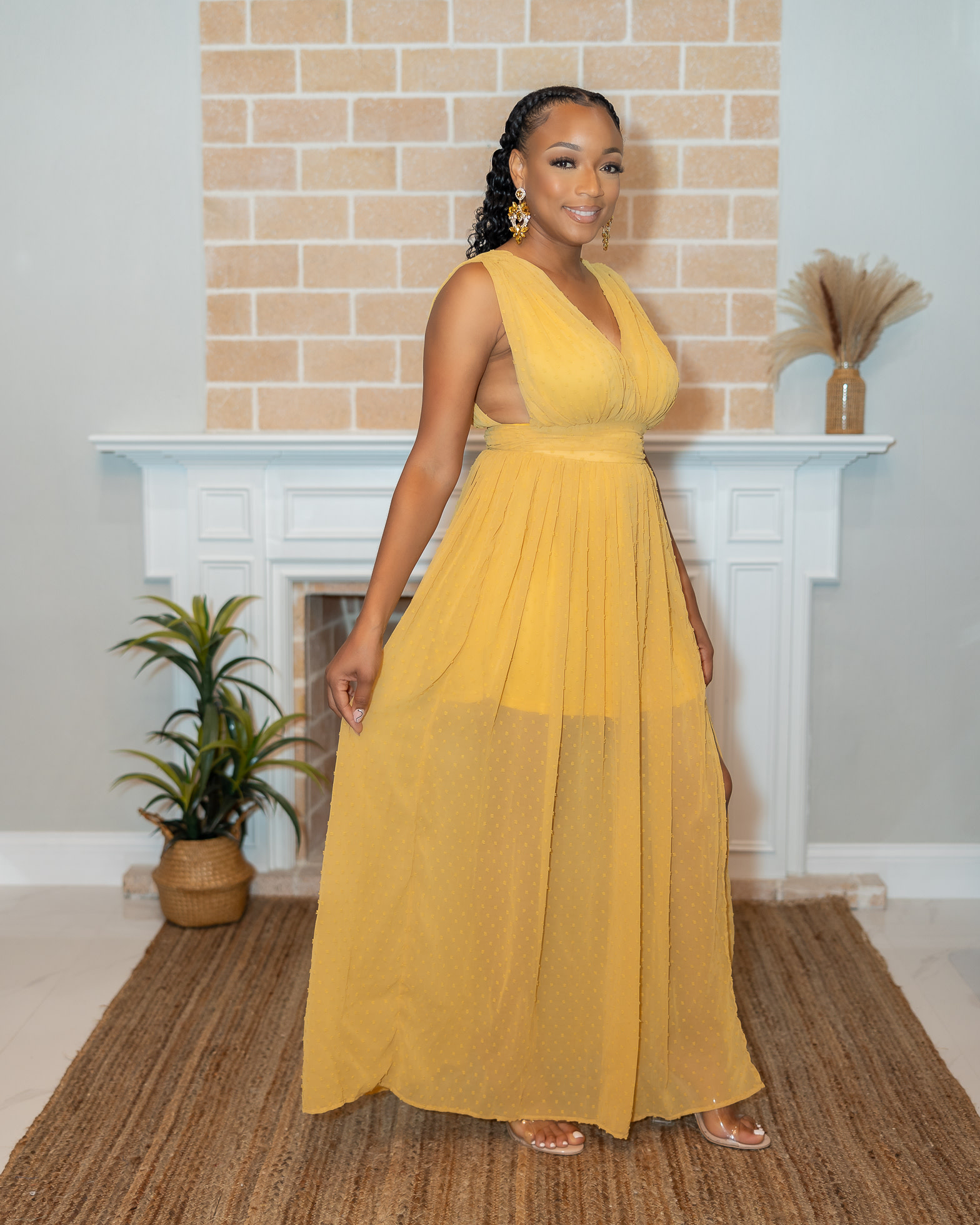 Maxi dress mustard yellow hot sale