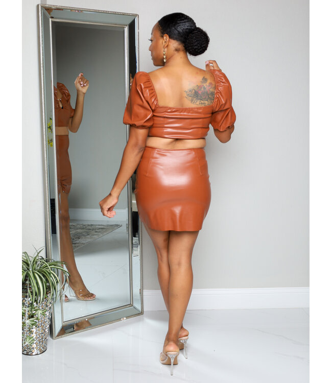 By Any Means Leather Skirt Set