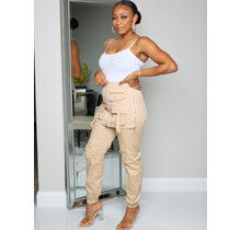 Catch Up Zipped Cargo Pants BEIGE