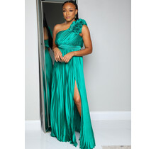 Emerald Opulence Pleated Maxi Dress