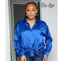 PLUS Crystal Glow Satin Buttoned Blouse ROYAL