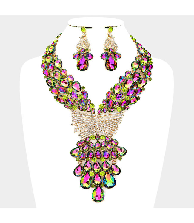 Drop Dead Gorgeous Necklace Set - Green Iridescent