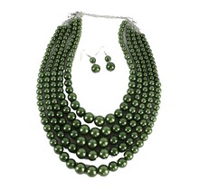 In The Layer Five Strand Pearl Necklace Set - Green