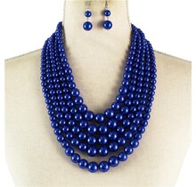 In The Layer Five Strand Pearl Necklace Set - Royal Blue