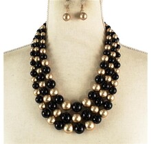 Triple Threat Pearl Necklace Set - Black/Gold