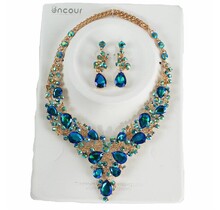 Crystal Cascade Necklace Set - Blue Iridescent