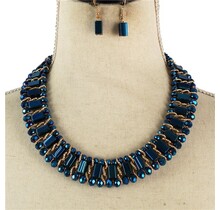 Gemstone Glam Beaded Necklace Set - Blue