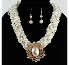Pearl Cascade Necklace Set - Cream/Gold