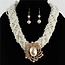 Pearl Cascade Necklace Set - Cream/Gold