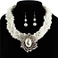 Pearl Cascade Necklace Set - White/Silver
