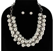 Pop It Pearl Necklace Set - Silver
