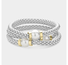 On The Move Pearl Bracelet  Set - Silver