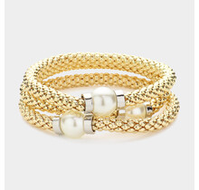 On The Move Pearl Bracelet  Set - Gold