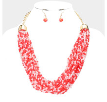 Beaded Feeling Necklace Set - Red