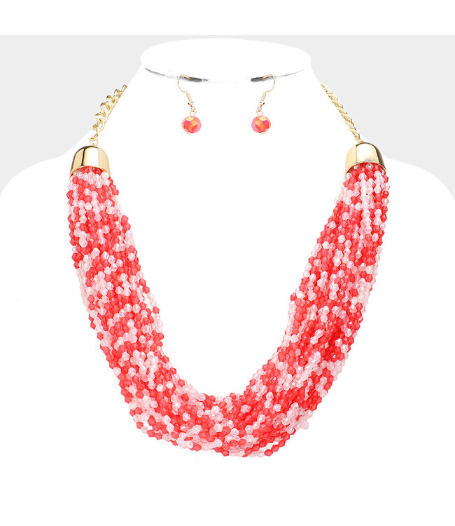 Beaded Feeling Necklace Set - Red
