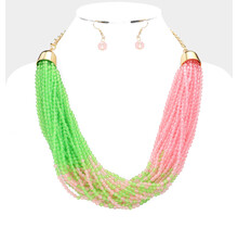 Beaded Feeling Necklace Set - Green/Pink