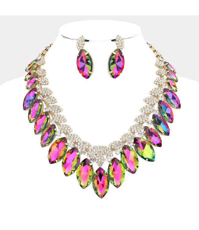 Never Less Jewel Necklace Set - Green Iridescent
