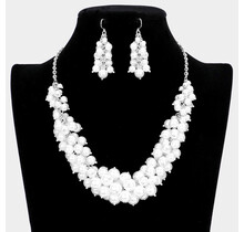 Pearl Clusters Necklace Set - White