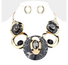 Lock and Drop It Necklace Set - Gold/Black