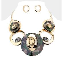 Lock and Drop It Necklace Set - Gold/Camo