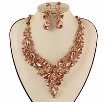 Crystal Cascade Necklace Set - Rose Gold