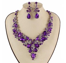 Crystal Cascade Necklace Set - Purple