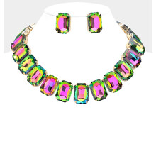 Squared In Necklace Set - Green Iridescent
