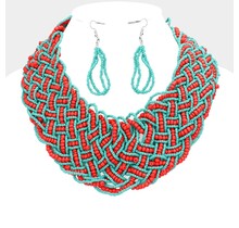 Balling On You Necklace Set - Red/Turquoise