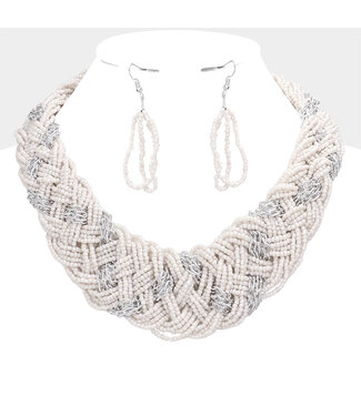 Keep Em Lost Beaded Necklace Set - White