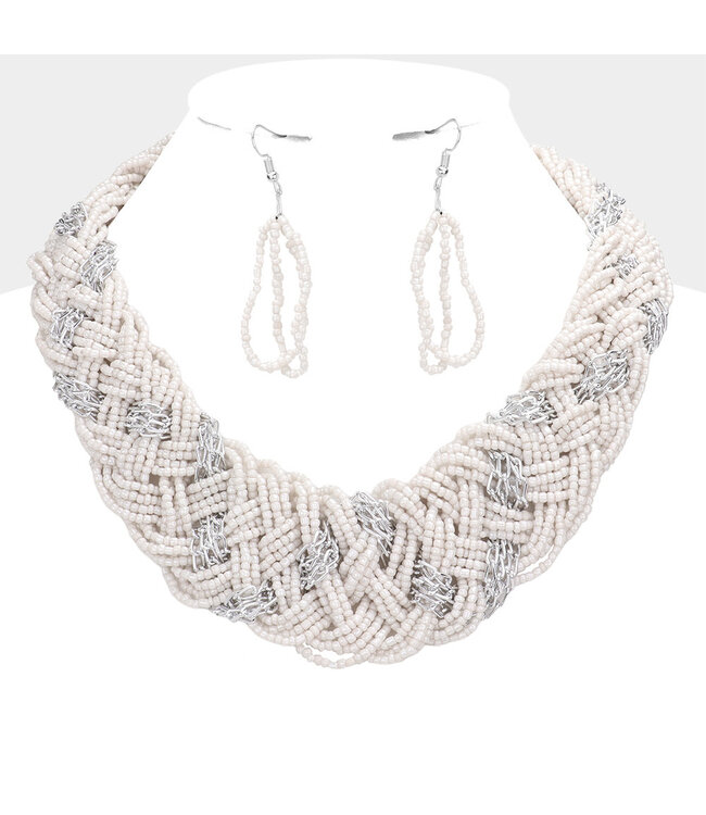 Keep Em Lost Beaded Necklace Set - White