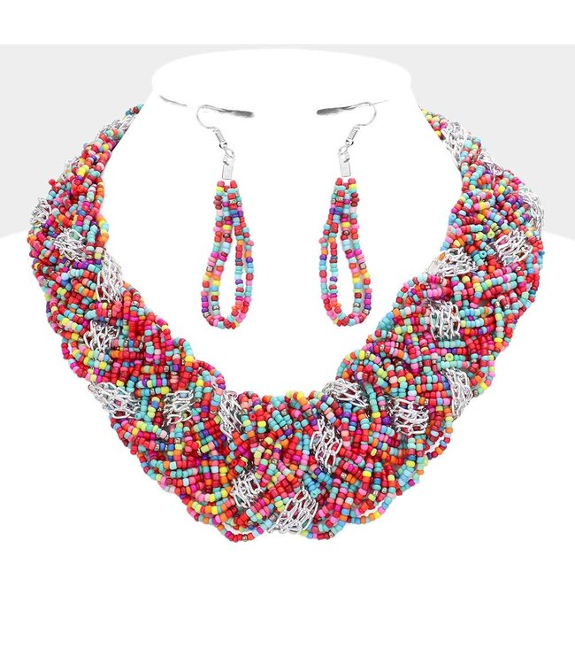 Keep Em Lost Beaded Necklace Set - Multi
