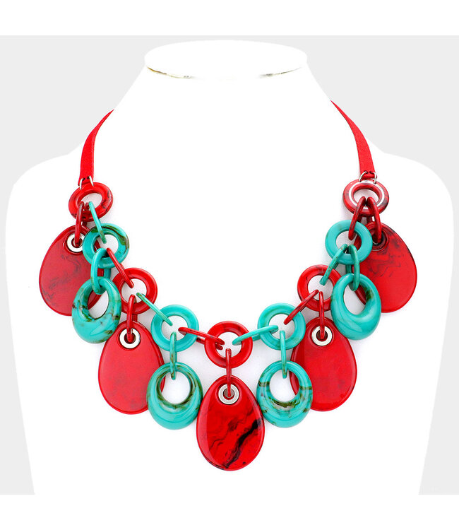 Loop Me In Necklace - Red/Turquoise