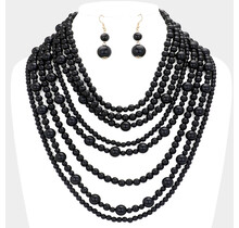 Embrace It Layered Pearl Necklace Set - Black