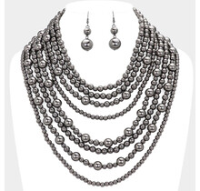 Embrace It Layered Pearl Necklace Set - Pewter