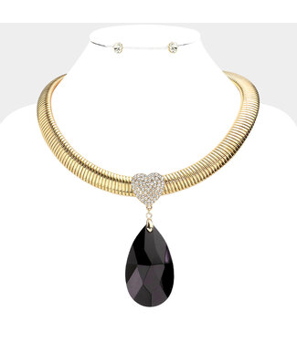 Love Drop Necklace Set - Gold/Black