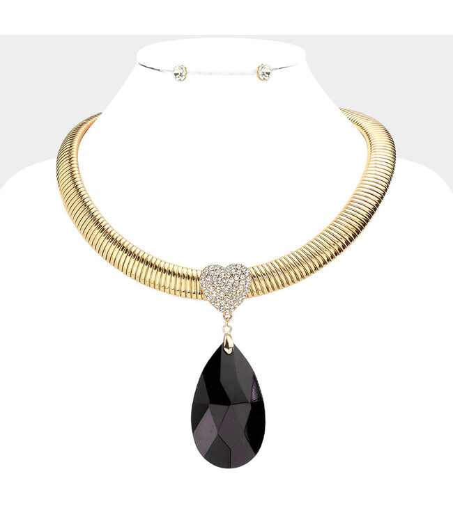 Love Drop Necklace Set - Gold/Black