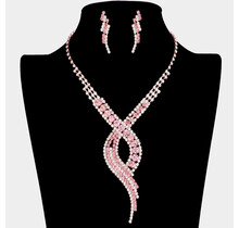 Bitter Sweet Rhinestone Necklace Set - Pink