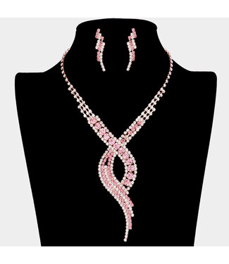 Bitter Sweet Rhinestone Necklace Set - Pink